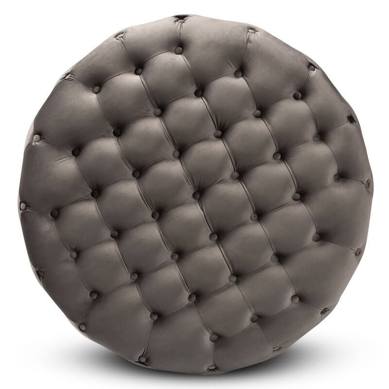 Silver Orchid Glam and Luxe Upholstered Round Cocktail Ottoman