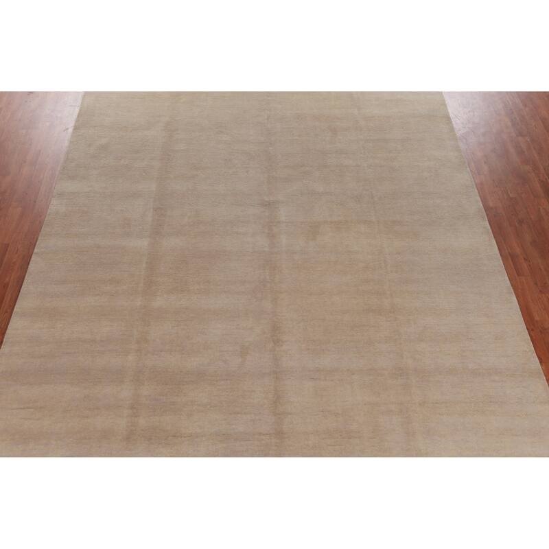 Hand Knotted Oriental 100% Wool Carpet Modern Solid Brown Gabbeh Area Rug - 14' 2'' X 10' 3''
