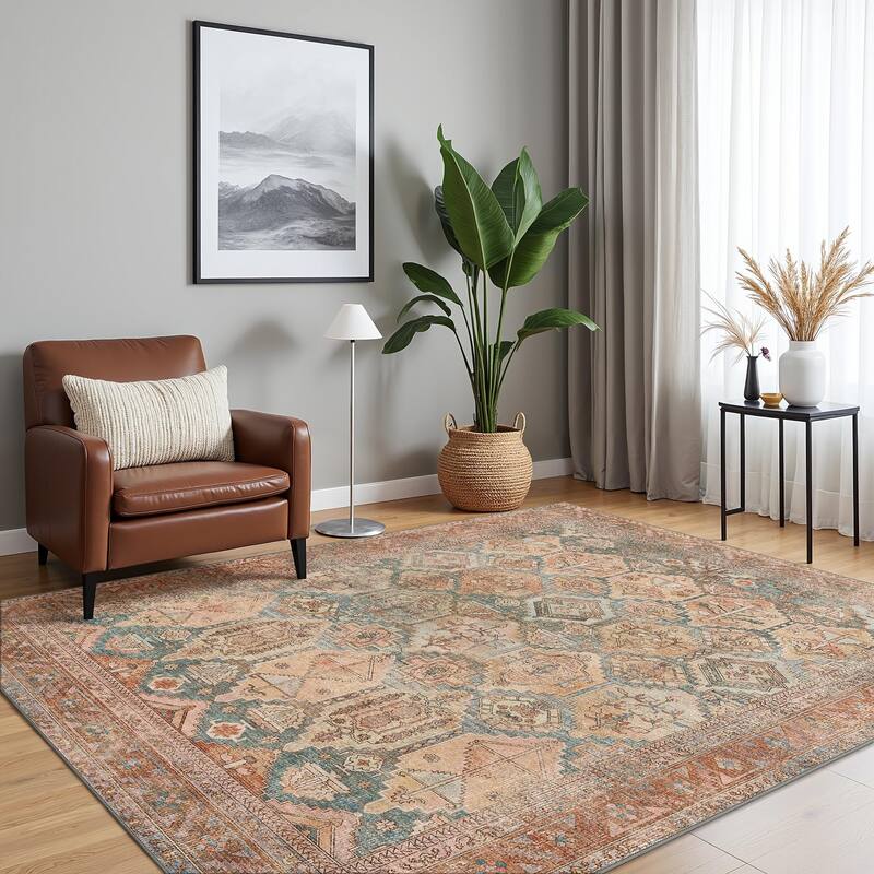Area Rug - Low Pile, Non-Slip, Pet & Kid-Friendly, Stain-Resistant, High Traffic