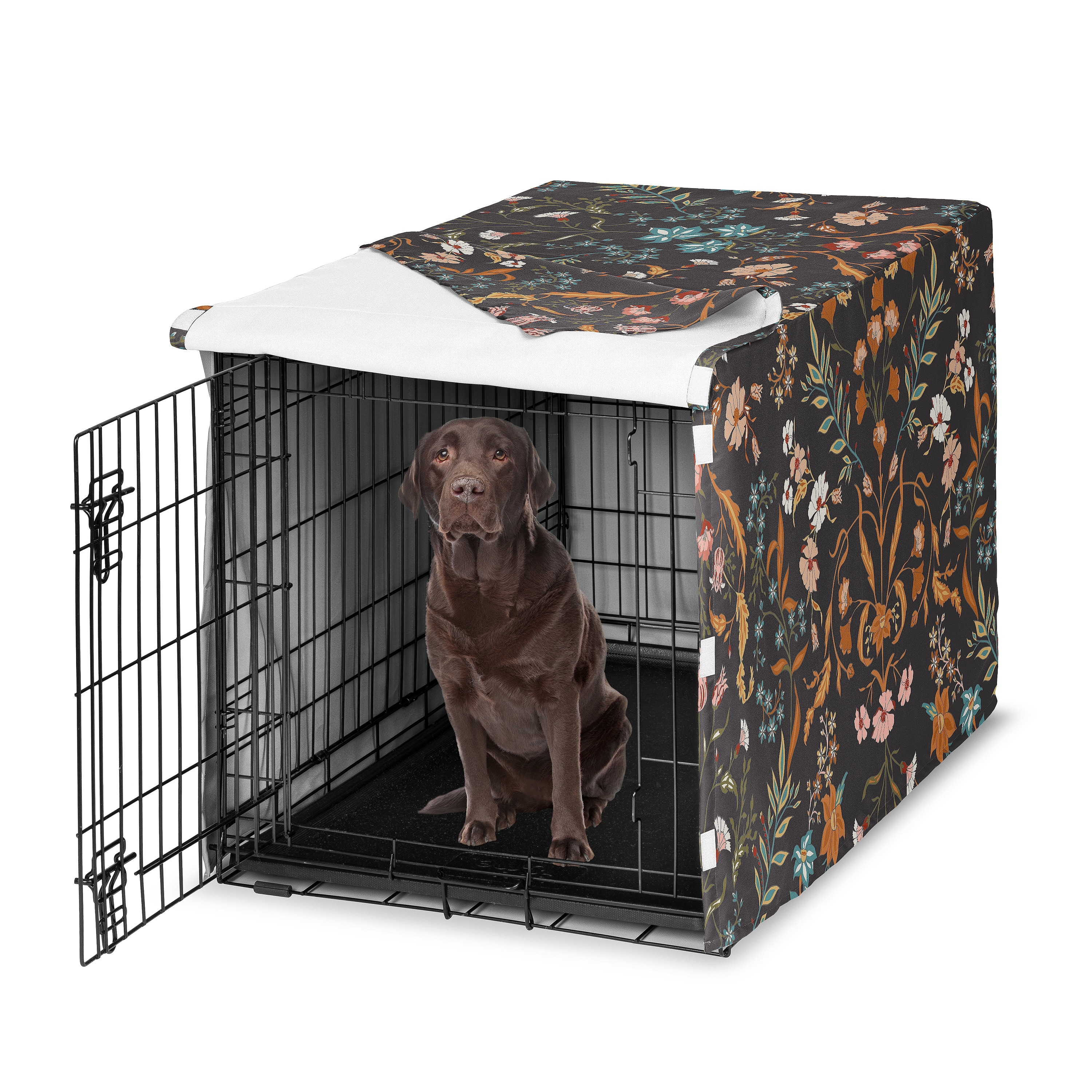 Sweet Jojo Designs Black Boho Wildflower Vintage Floral Girl Dog Crate Kennel Cover 42in. - Orange Teal Botanical Paisley Flower