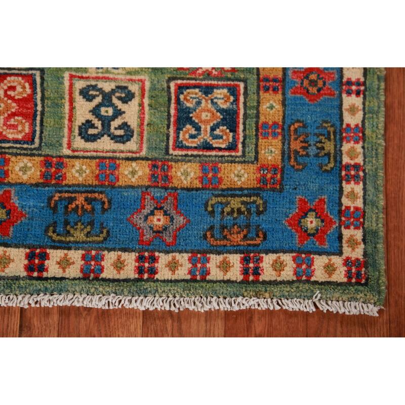 Green Kazak Foyer Rug Hand-Knotted Wool Carpet - 2'8"x 3'11"