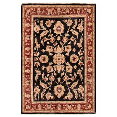 ECARPETGALLERY Hand-knotted Chobi Finest Black Wool Rug - 4'9 x 7'0