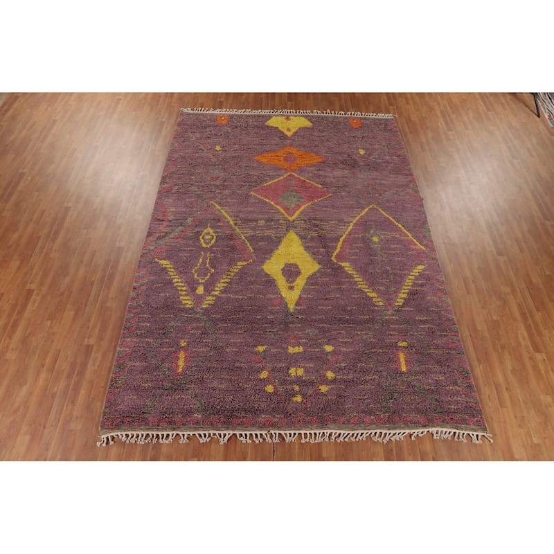 Purple Plush Moroccan Oriental Area Rug Handmade Wool Carpet - 9'0" x 12'8"