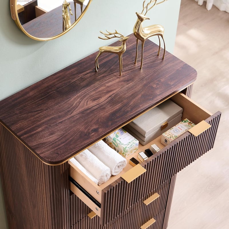 Modern Fluted 5 Drawers Dresser for Bedroom, Dresser Chest of Drawers