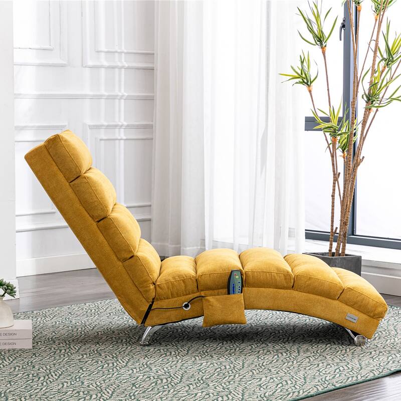 Roomfitters Linen Massage Chaise Lounge with Remote, Ergonomic Long Lounger for Bedroom, Office or Living Room