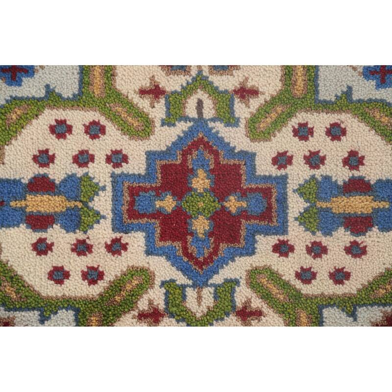 Geometric Kazak Accent Rug Handmade Oriental Blue Wool Carpet - 2'7"x 5'10"