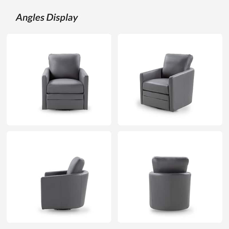 Terrance Transitional Swivel Faux Leather Barrel Accent Chair with Metal Base