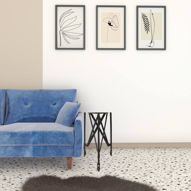 Modern Industrial Black Rolling Round End Table 23'' Distressed Iron Top 3-Leg Base Wheels Included - 14.25" x 14.25" x 23"