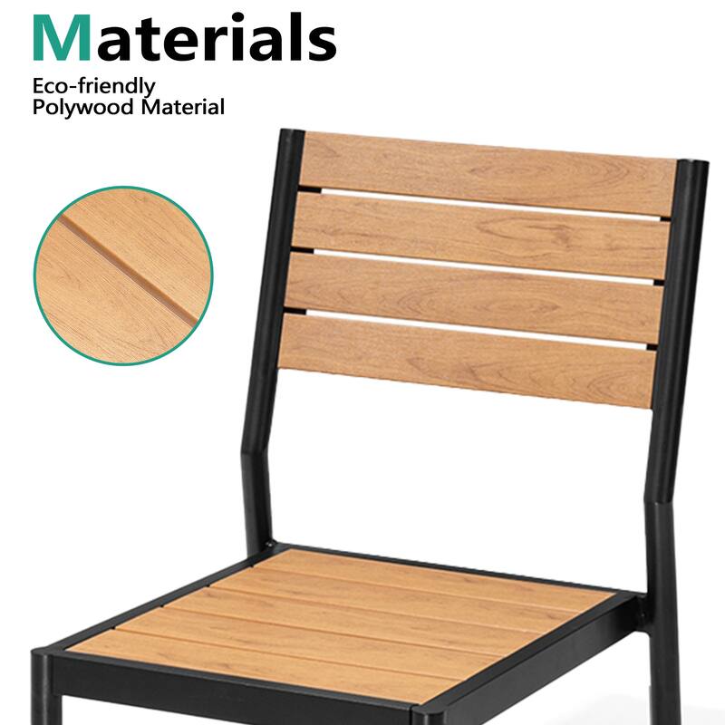 11 PC Outdoor Patio Dining Set Wood-Like Aluminum Umbrella Hole Table with Stackable Chairs,Double Top Market Umbrella and Base