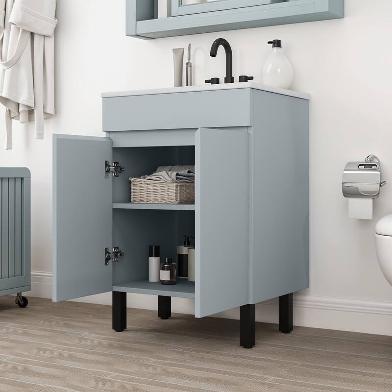 Moasis 37"/24"/16" Wide Bathroom Vanity with Top Mount Sink and Soft Close Door Modern Gray Design
