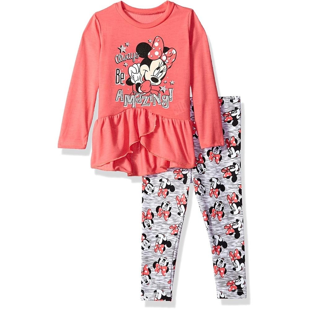 Disney Girls Minnie Mouse 2-Piece Ruffle Top and Legging Set