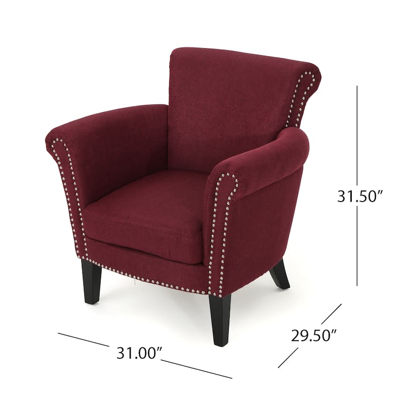 Brice Contemporary Scroll Arm Club Chair with Nailhead Trim by Christopher Knight Home