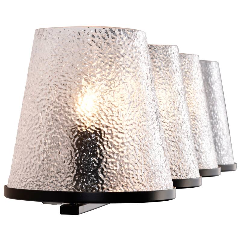 Valentine 4 Light Vanity Black Finish Hammered Glass