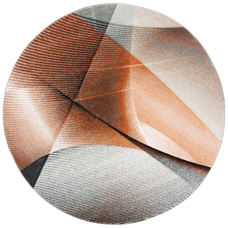 SAFAVIEH Hollywood Verbena Mid-Century Modern Abstract Rug - 6'7" Round - Grey/Orange