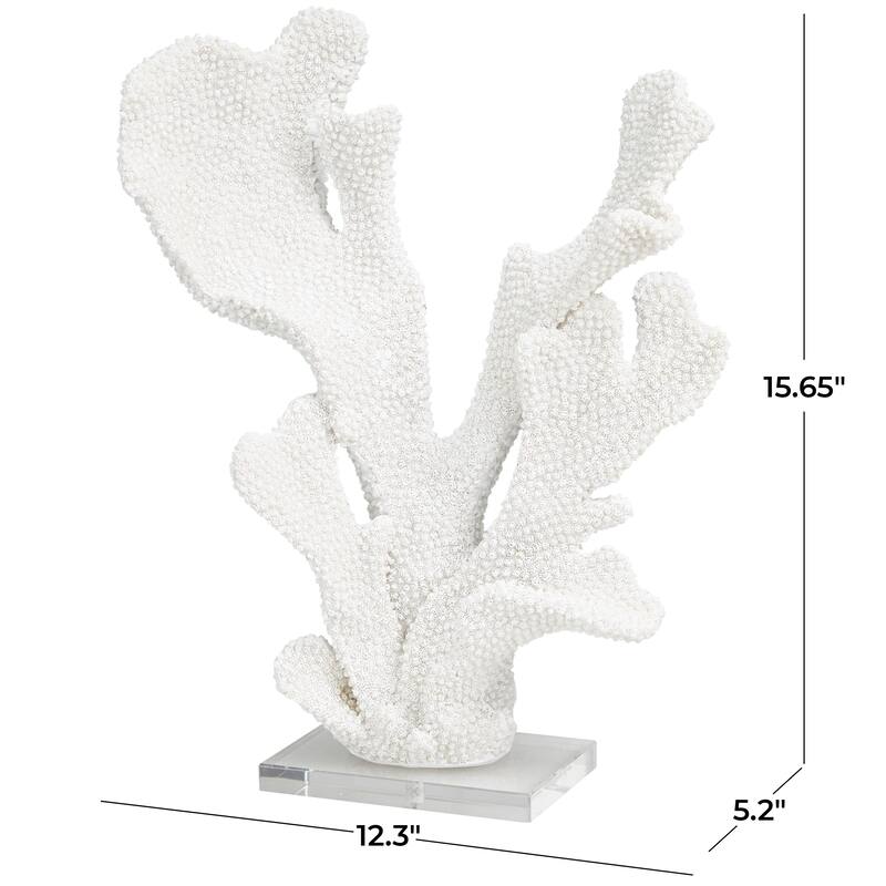 White Polystone Tall Textured Coral Decorative Sculpture with Clear Acrylic Base