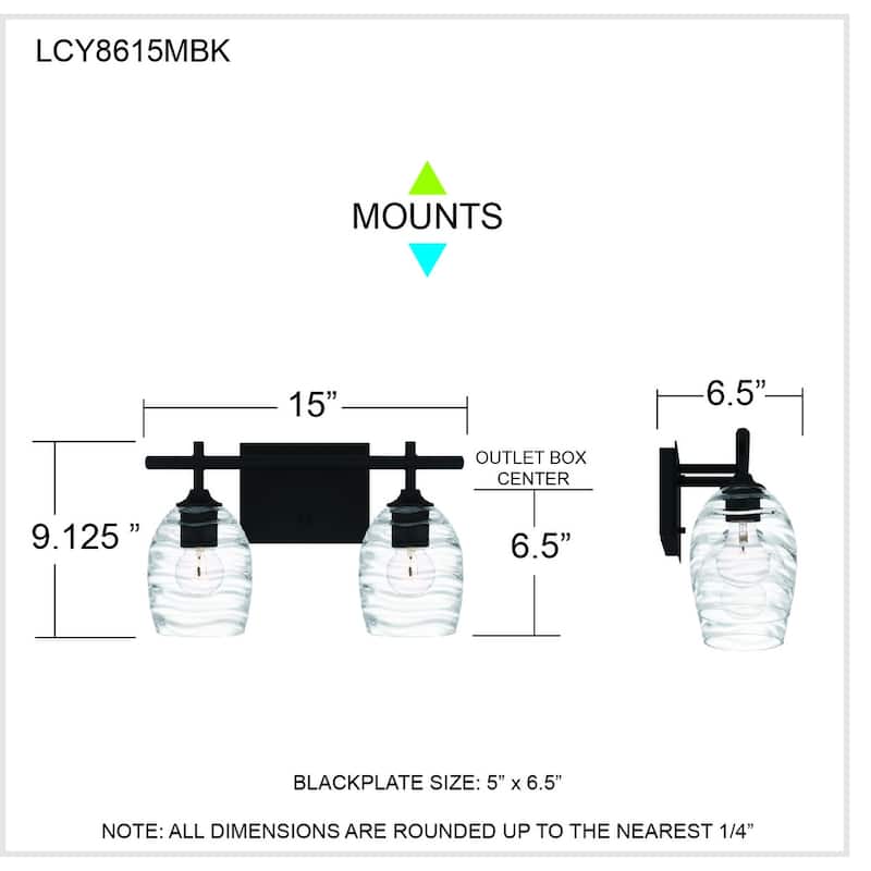Lucy 2-Light Matte Black Vanity Light