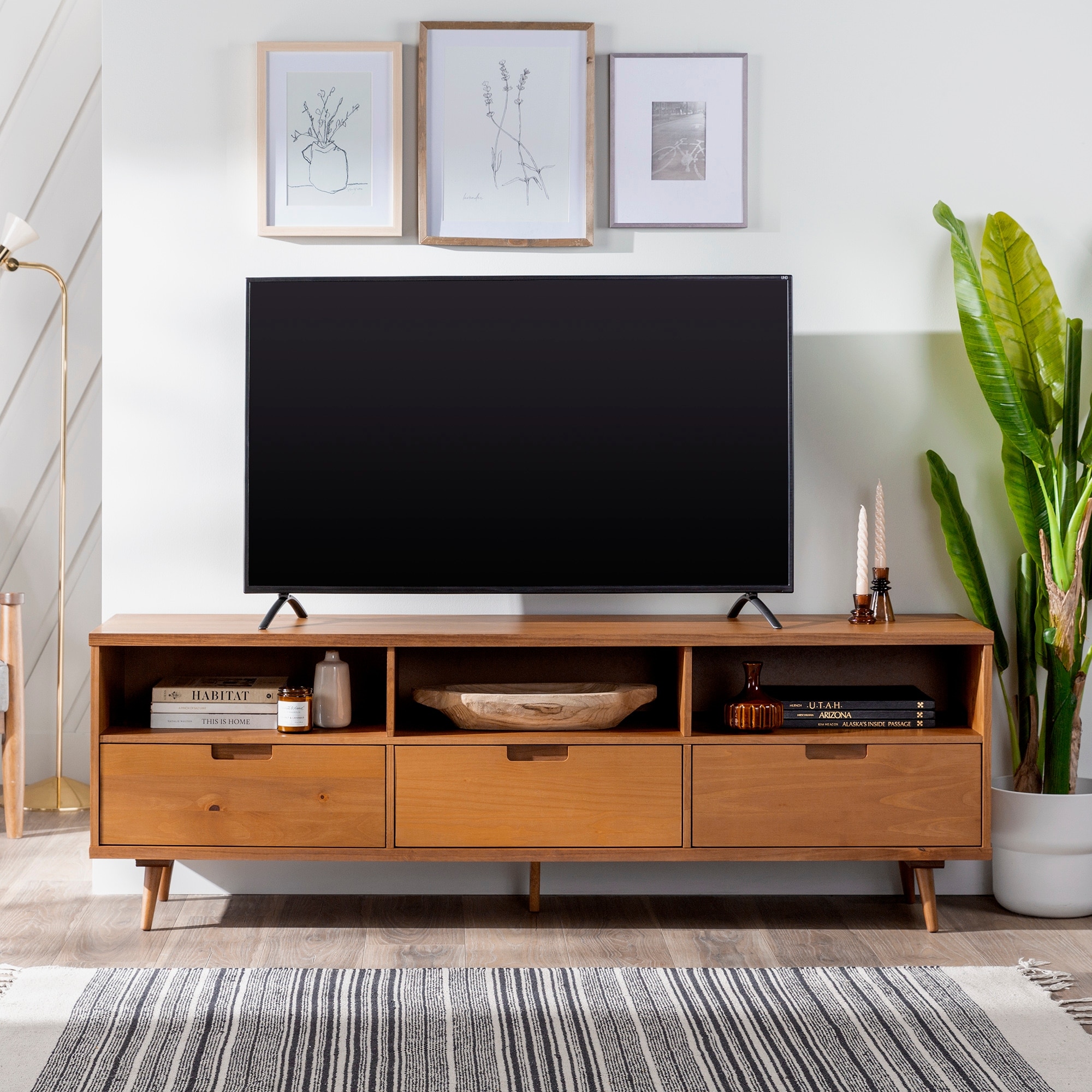 Walker Edison Alby 70-inch Mid-Century Solid Wood TV Stand