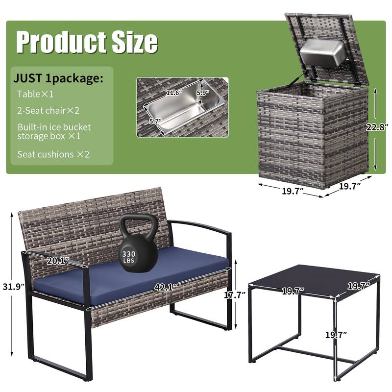 5 PCS Patio Conversation Set With Square Fire Table