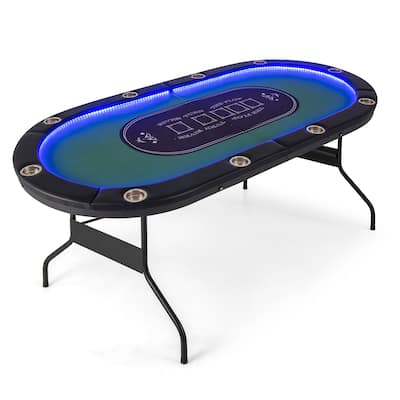 Costway Foldable 10 Player Poker Table Casino Texas Holdem with LED - See Details