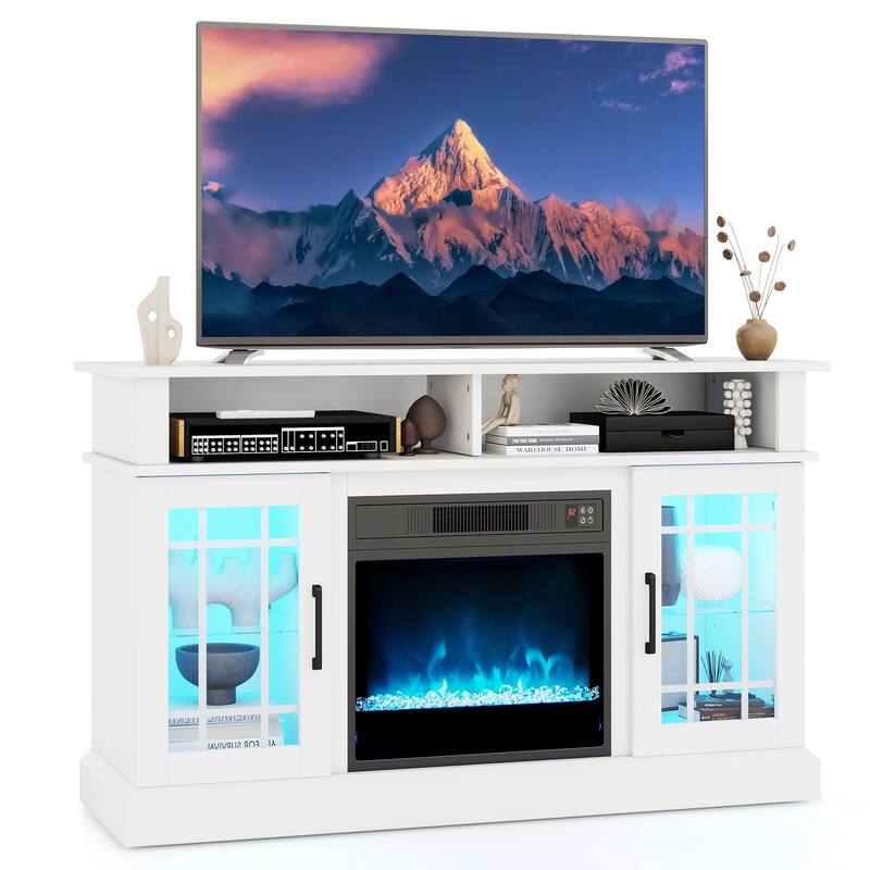 Costway TV Stand with Electric Fireplace LED Lights Remote Controls - See Details - White
