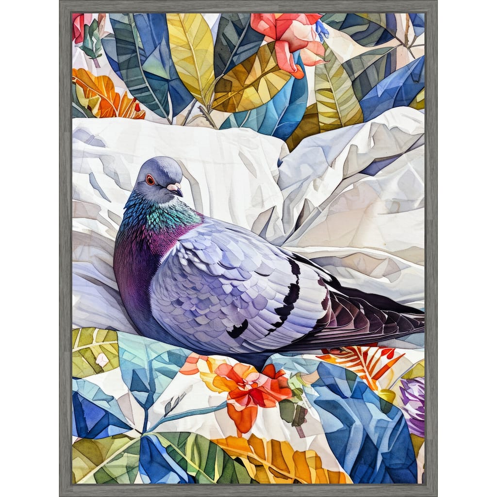 Animal Watercolor Art Bird Dove Pigeon Blue by Justyna Jaszke Framed Canvas Wall Art