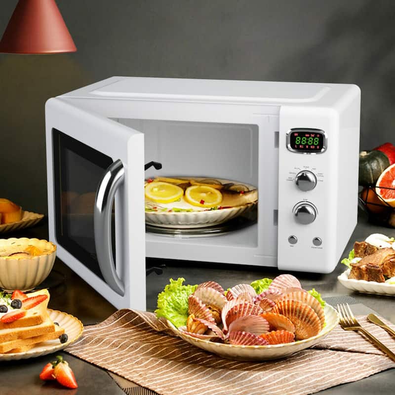 0.9 Cu Ft Microwave Oven with 360 Degree Rotating Glass Turntable and 5 Cooking Modes Child Safety Lock - 19.5" x 14" x 11"
