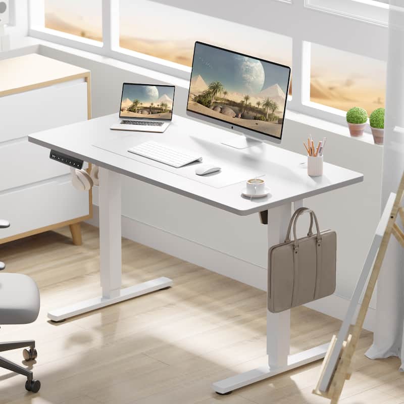 Electric Standing Desk - Adjustable Height Computer Workstation with Memory Settings for Home Office, Gaming & Study - 48"x 24" - White