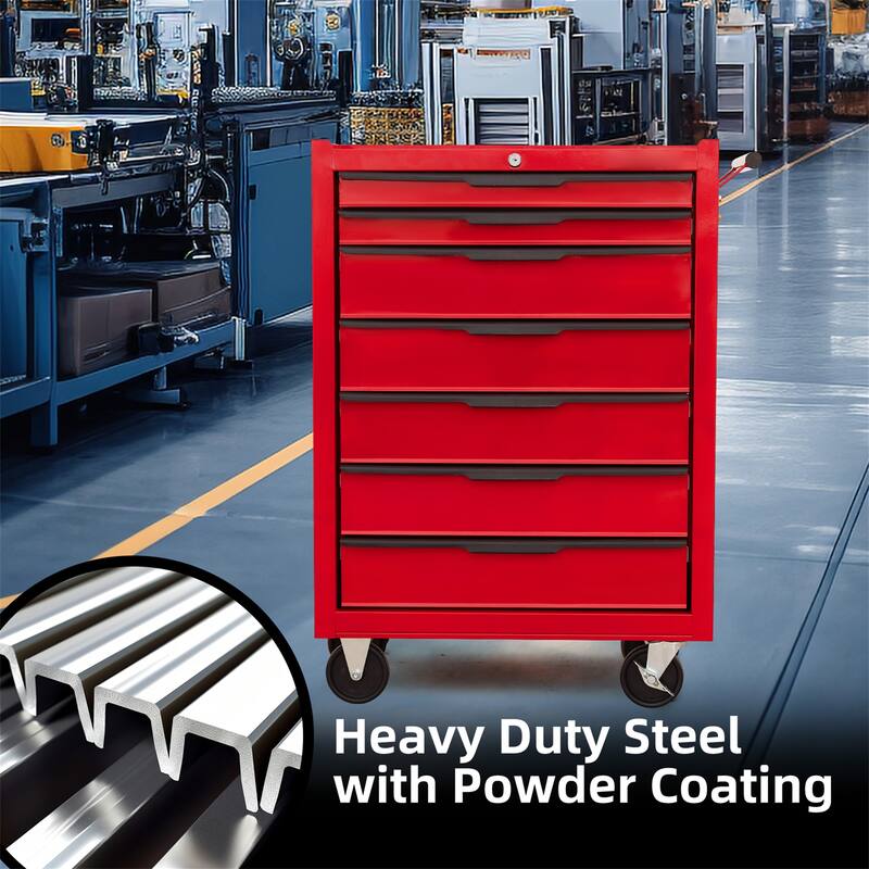 7 Drawer Metal Rolling Tool Cabinet with Wheels and Cylinder Locking