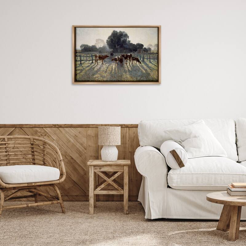 Stupell Elioth Gruner Morning Cows Framed Floater Canvas Wall Art Design By Arlington Prints