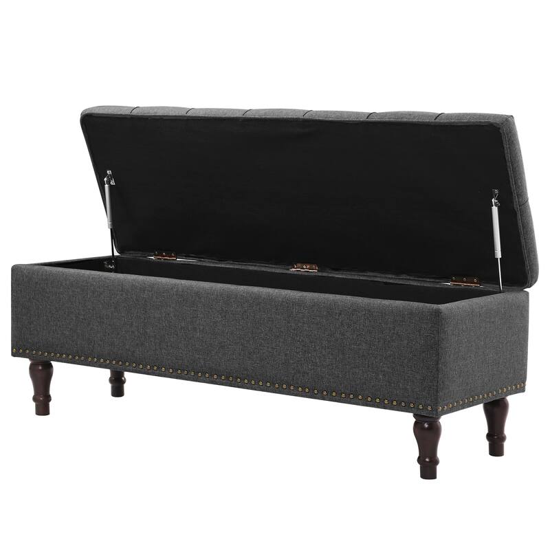 Tufted Storage Bench, Upholstered Ottoman with Storage - 50.8" W X 17.1" D X 18.3" H
