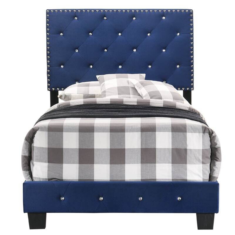 Velvet Upholstered Tufted Twin Panel Bed - 77" - Blue