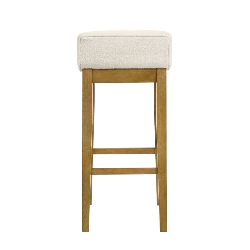 Annikah Low-Back Boucle Bar Stool, Counter Height Kitchen Barstool with Wood Legs