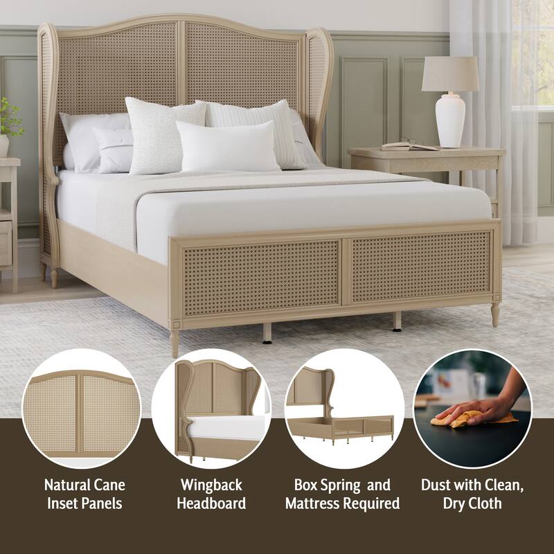 Hillsdale Furniture Sausalito Wingback Wood Cane Panel Bed