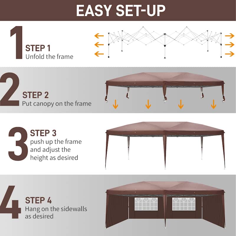 Large Waterproof Outdoor Event Tent 20x10 ft with Windows and Doors Heavy Duty Steel Frame Canopy for Parties Camping