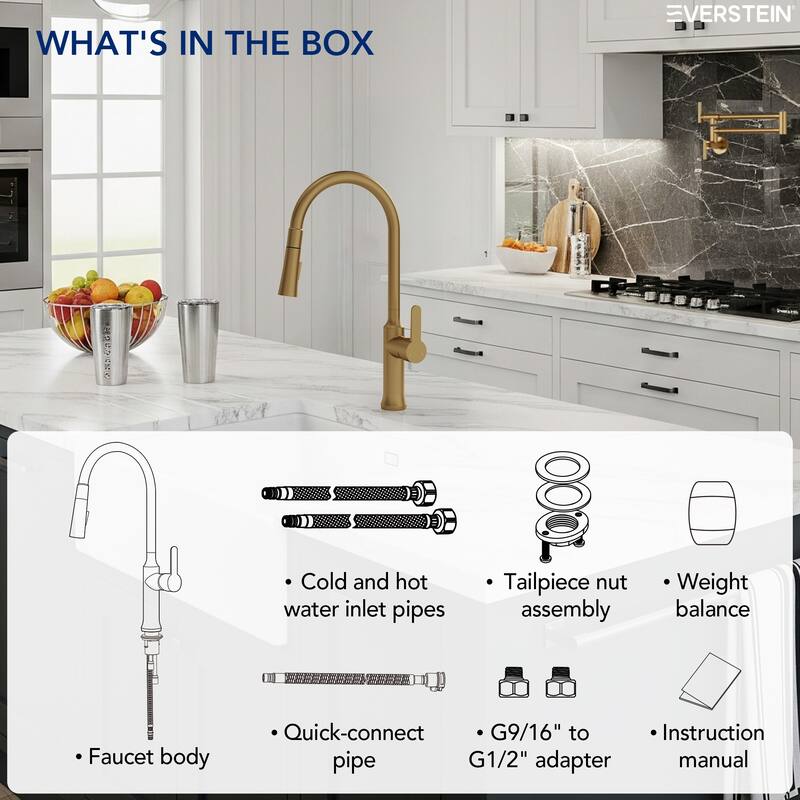 Single Handle Pull Down Kitchen Faucet with Sprayer Brass Swivels 360° Kitchen Faucet