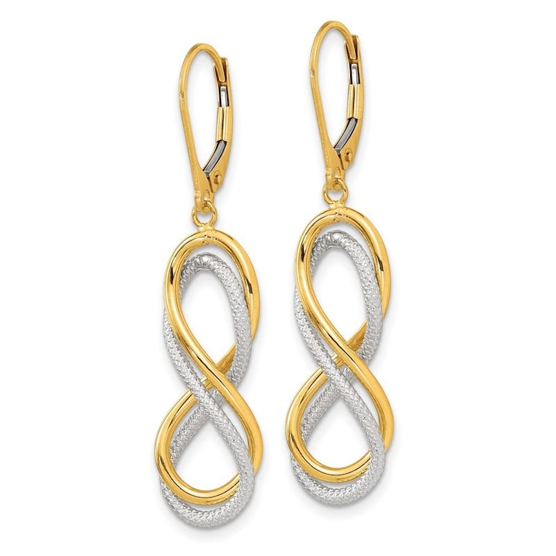 Curata 10k Two Tone Gold Polished Textured Infinity Leverback Earrings - 42.25x10.3mm