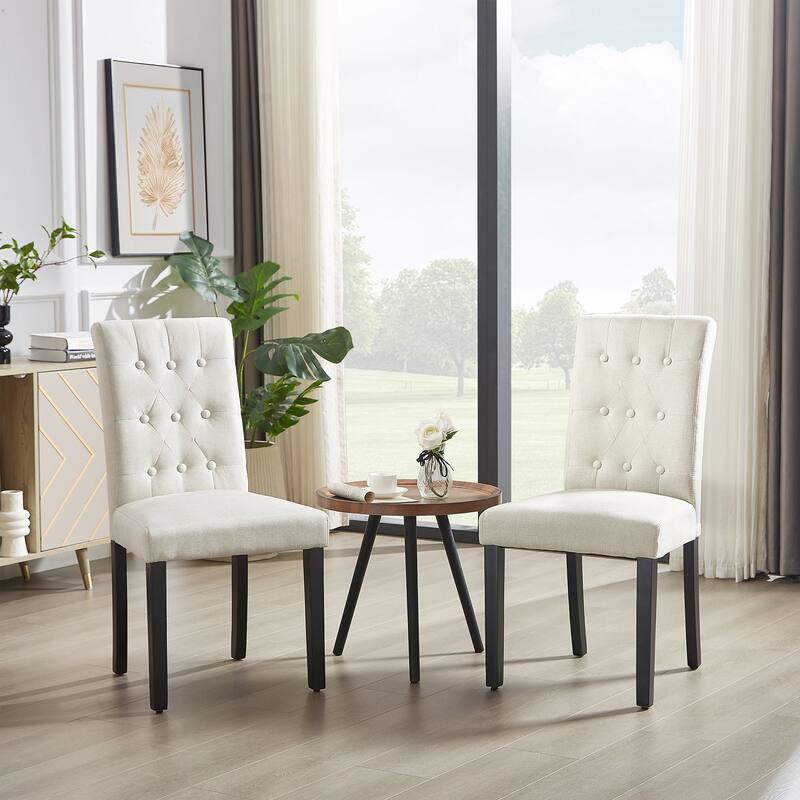 Upholstered Dining Chairs Set of 4, Button Tufted Parsons Dining Chair with Solid Wood Legs, Modern Fabric Side Chair