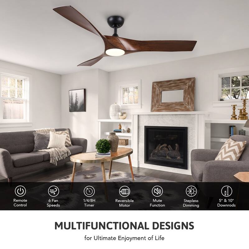 CO-Z 52" Modern Ceiling Fan with Dimmable LED Light and Remote