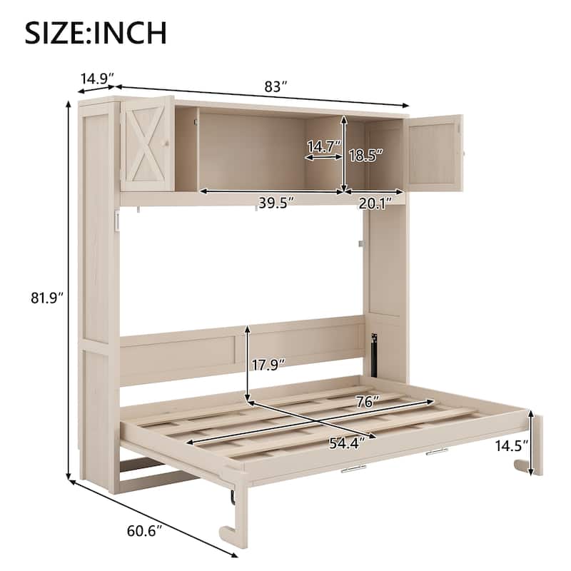 Murphy Bed with Wood Grain Finish Wall Bed Cabinet Bed