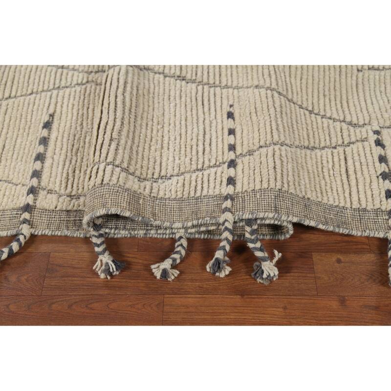 All-Over Trellis Ivory Moroccan Rug Hand-Knotted Wool Carpet - 8'8"x 12'11"