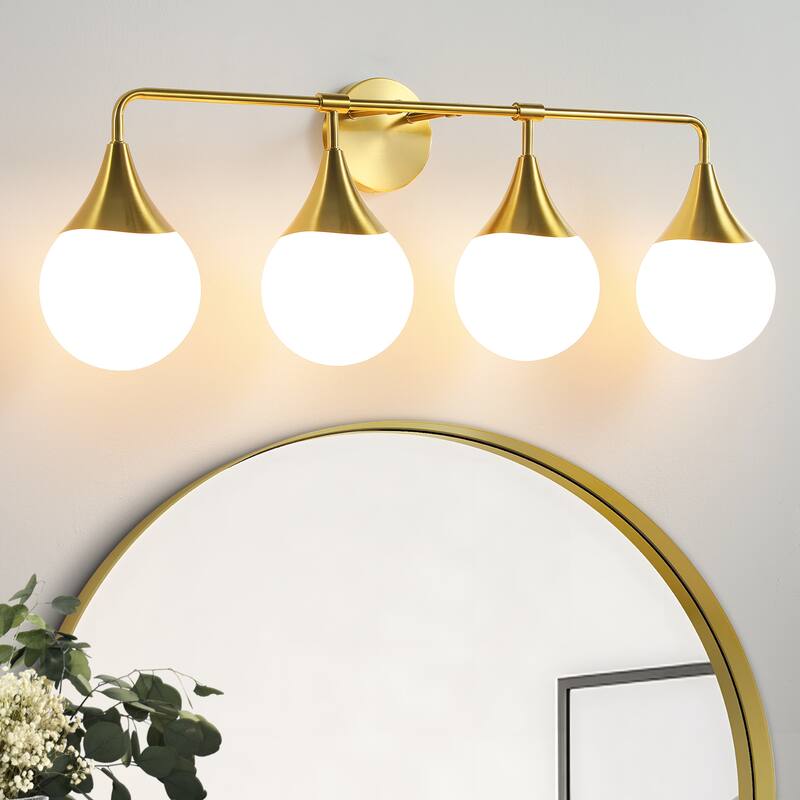 Dimmable Vanity Light with Clear Glass Shade - 4-Light - Gold