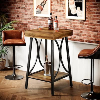 2-Tier Industrial Bar Table, Wooden High Top table with Metal Frame