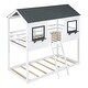 preview thumbnail 17 of 24, Twin Over Twin Bunk Bed with Roof, Windows, Ladder, and Guardrails, Solid Wood Playhouse Design, Space-Saving for Kids, Grey