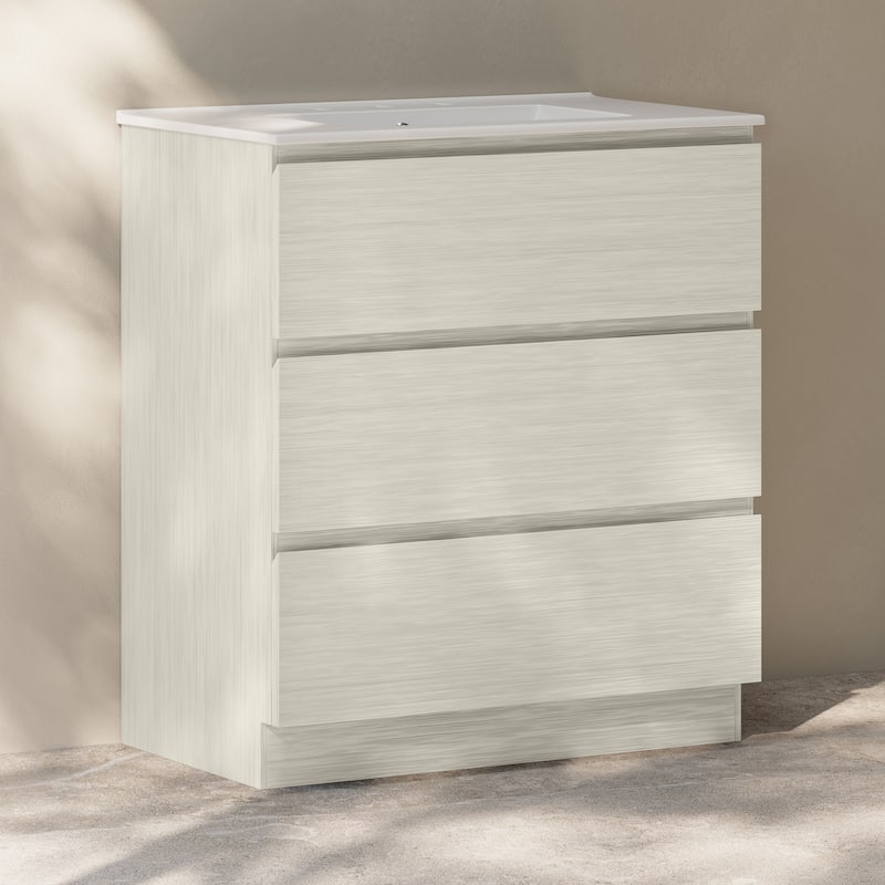 Liberte 30" Freestanding Bathroom Vanity In White Oak With 3-Hole Widespread Sink Top - 30