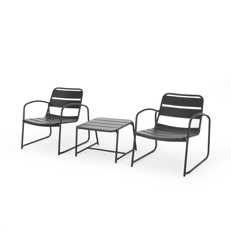 Roomfitters Outdoor Chat Set 3 Piece Metal Conversation Seating Slat Design Iron Chairs