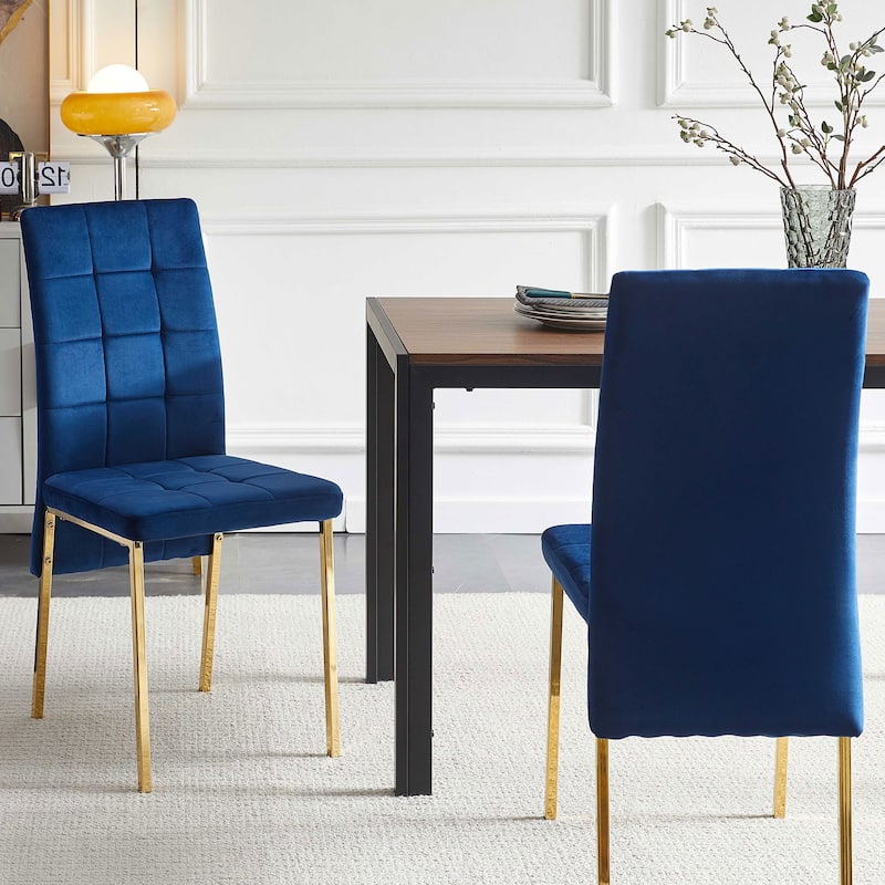 Dark Blue Velvet Dining Chairs Set of 2, Upholstered Side Chairs with