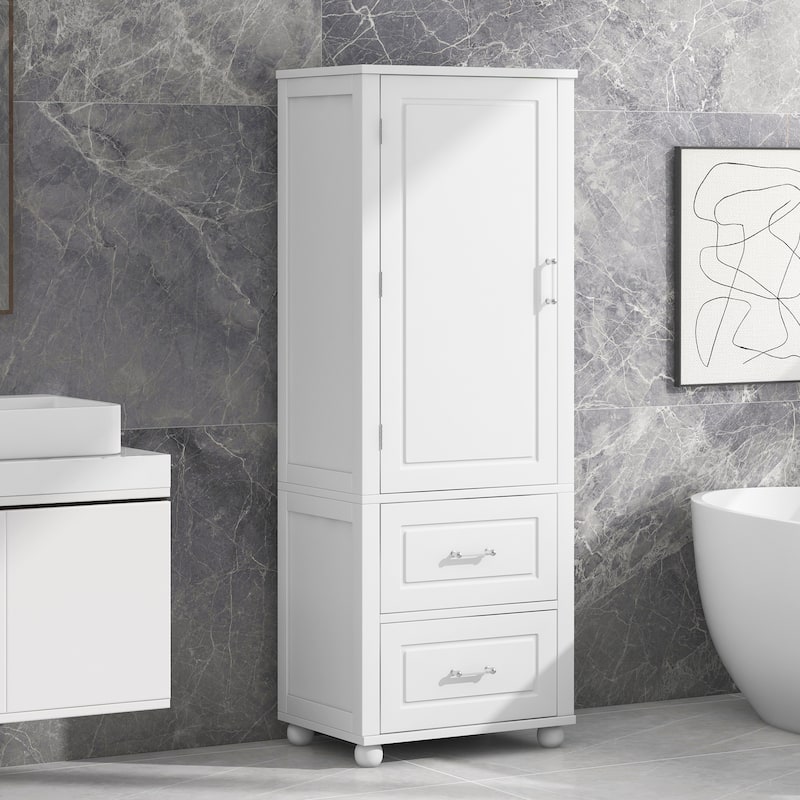Bathroom Storage Cabinet with Drawers and Adjustable Shelf - White