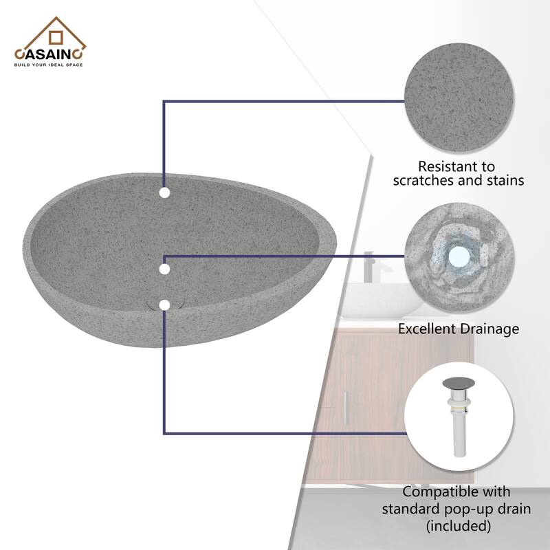 CASAINC Concrete Egg-Shaped Bathroom Sink Vessel Sink Art Basin with the Same Color Drainer