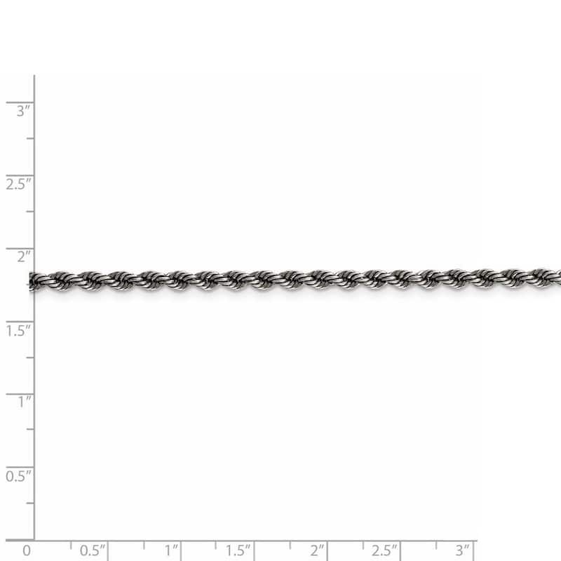 Curata 925 Sterling Silver Twisted Ruthenium plating Fancy Lobster Closure Ruthenium 3mm Rope Chain Necklace