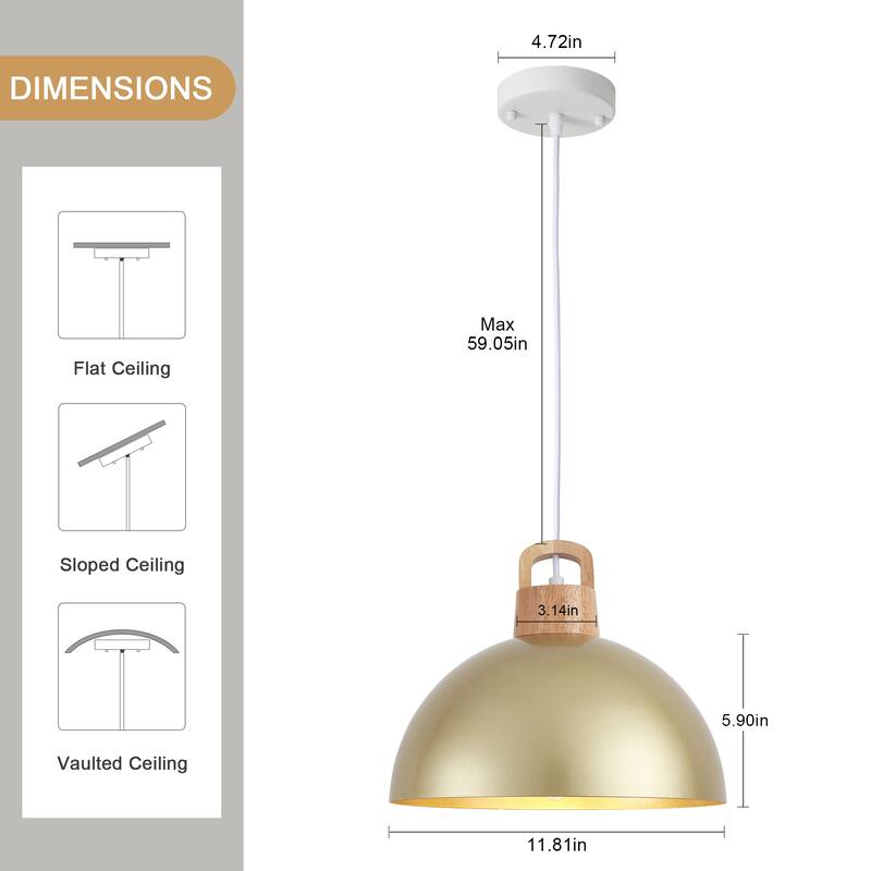 1-Light Rustic Hanging Pendant Light with Metal Shaded for Kitchen Island